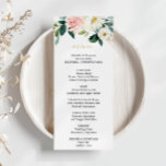 Greenery Gold Elegant Floral Dinner Menu Card<br><div class="desc">This greenery gold elegant floral dinner menu card is perfect for a rustic wedding. The design features lovely white, pink, and blush hand-painted roses and a touch of greenery, adorning gold geometric frames, inspiring artistic beauty. This menu can be used for a wedding reception, rehearsal dinner, bridal shower or any...</div>