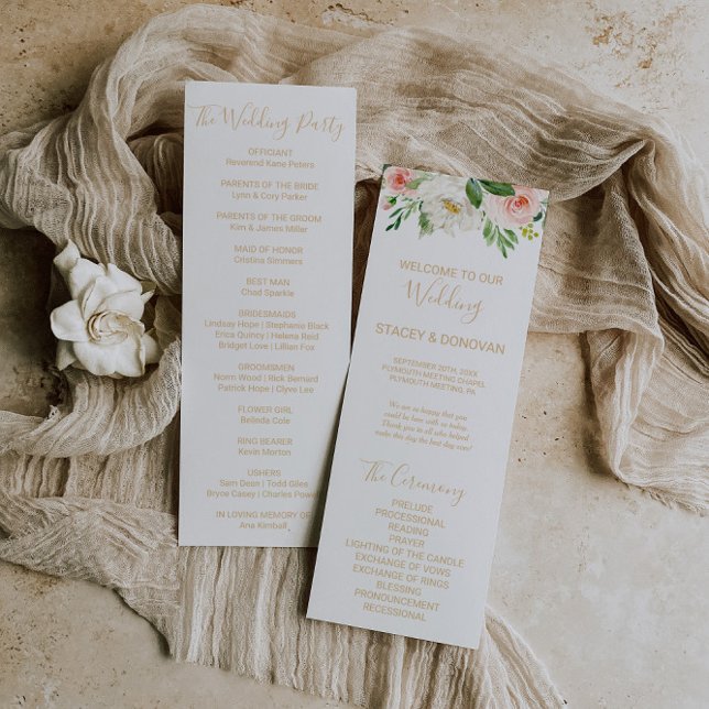 Greenery & Gold Elegant Floral Wedding Program (Creator Uploaded)