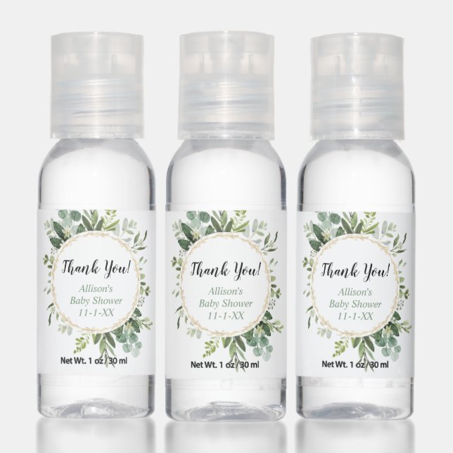 Greenery gold elegant gender neutral baby shower hand sanitizer (Set)