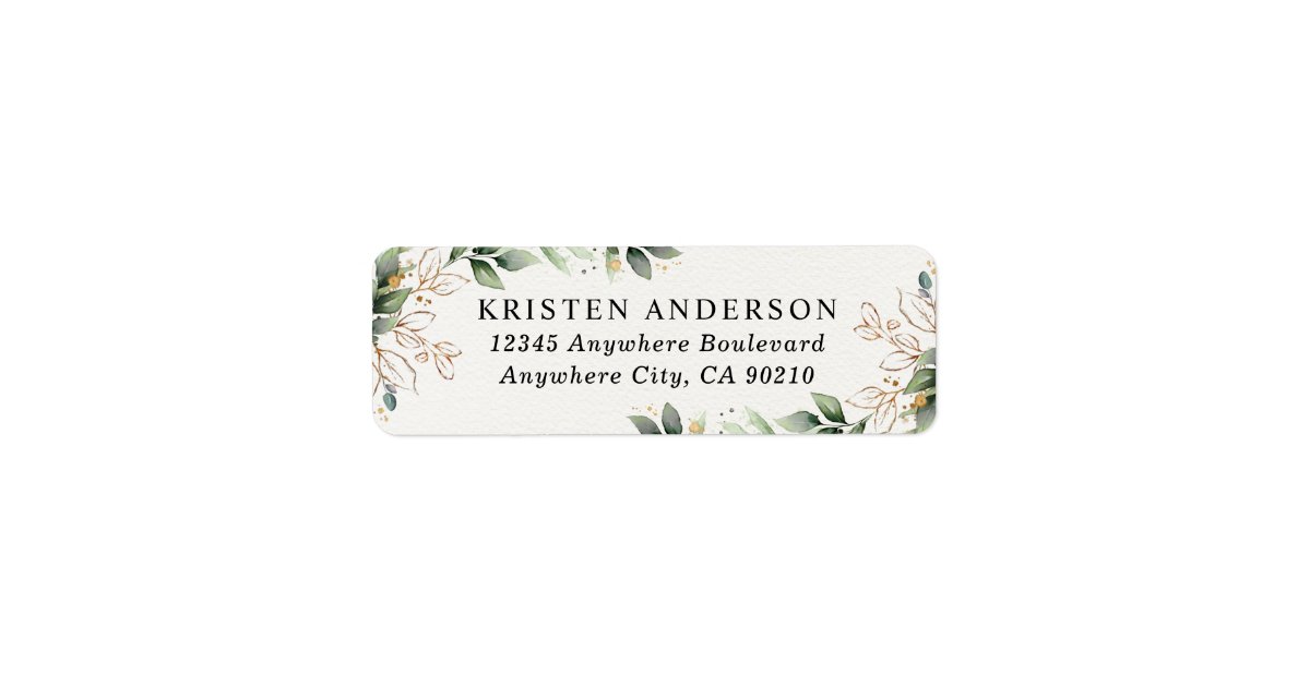 Greenery Gold Elegant Watercolor Boho Leaf Address Label Zazzle