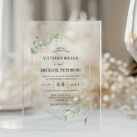 Greenery Gold Elegant Watercolor Foliage Wedding Acrylic Invitations<br><div class="desc">Modern,  clean and sophisticated wedding invitation with watercolor greenery foliage leaves illustration and a thin gold geometric line.</div>
