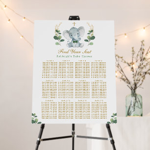 Greenery Gold Elephant Baptism Seating Chart Foam Board