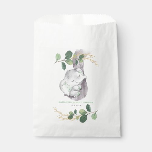 Greenery Gold Elephant Jungle Wild One Baby Shower Favor Bag