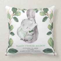 Greenery Gold Elephant Little Man Birth Stats Throw Pillow