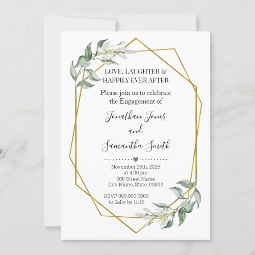 Greenery gold engagement party Minimalist Wedding Invitation