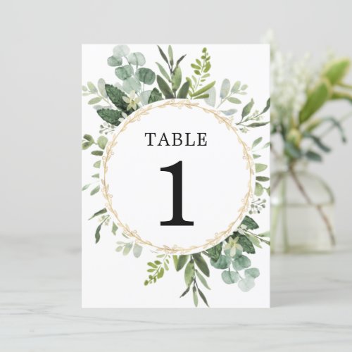 Greenery gold eucalyptus 5x7 table numbers