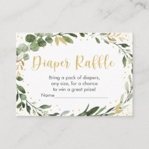 Greenery Gold Eucalyptus Baby Shower Diaper Raffle Enclosure Card