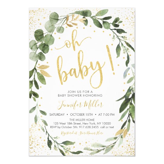 Greenery & Gold Eucalyptus Baby Shower Invitation