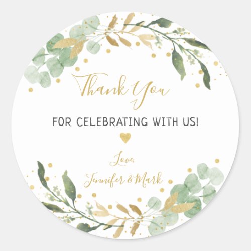 Greenery Gold Eucalyptus Baby Shower Thank You Classic Round Sticker