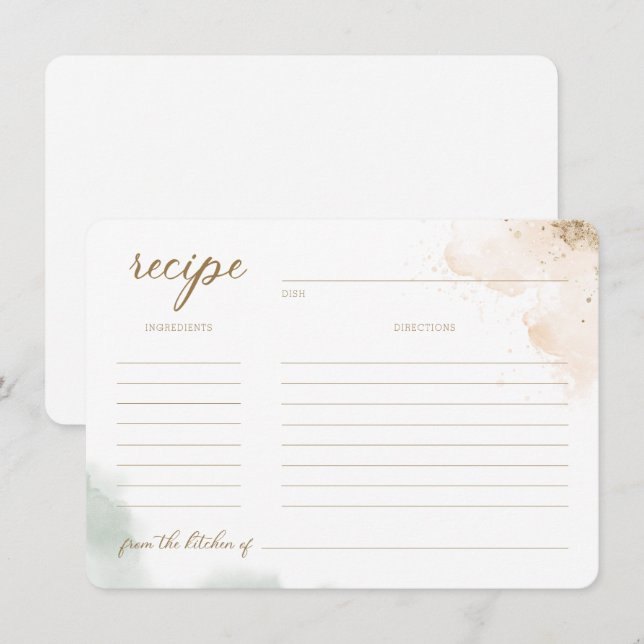 Greenery Gold Eucalyptus Bridal Shower Recipe Invi Invitation (Front/Back)