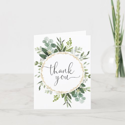 Greenery gold eucalyptus frame elegant thank you card