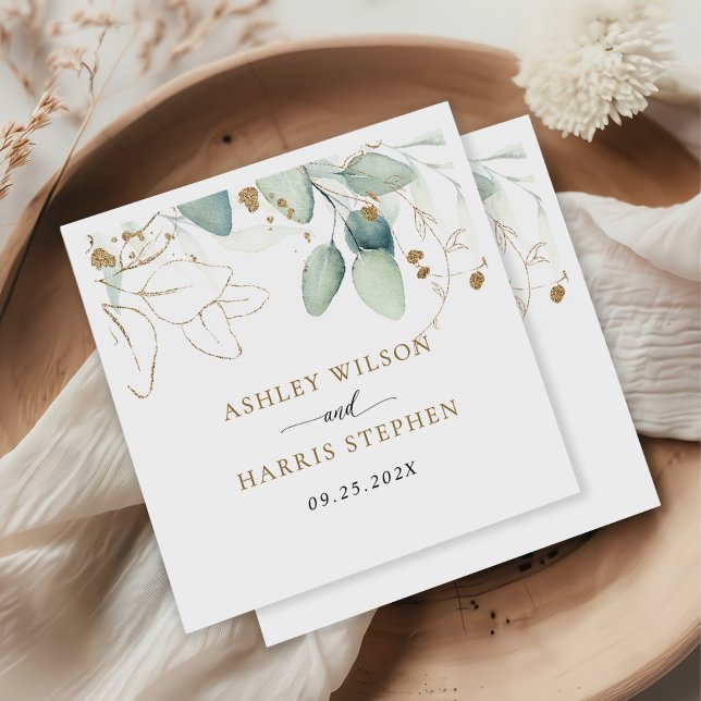 Greenery Gold Eucalyptus Rustic Wedding Napkins (Creator Uploaded)