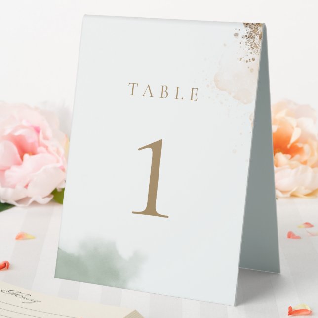 Greenery Gold Eucalyptus Table Number Tent (In SItu (Wedding))
