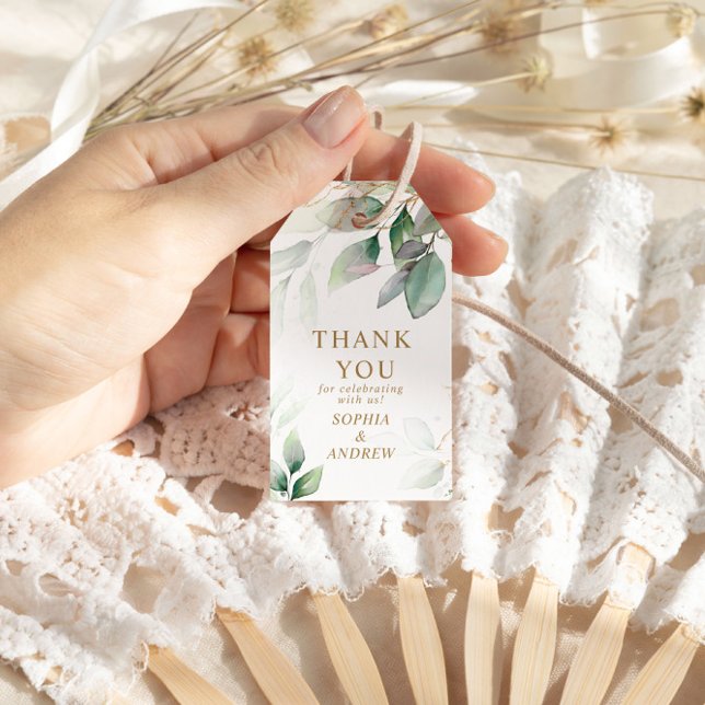 Greenery & Gold Eucalyptus Wedding Gift Tag (Creator Uploaded)