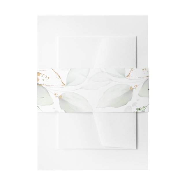 Greenery & Gold Eucalyptus Wedding   Invitation Belly Band (Front Example)