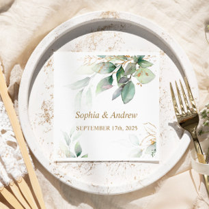 Greenery & Gold Eucalyptus Wedding Napkins