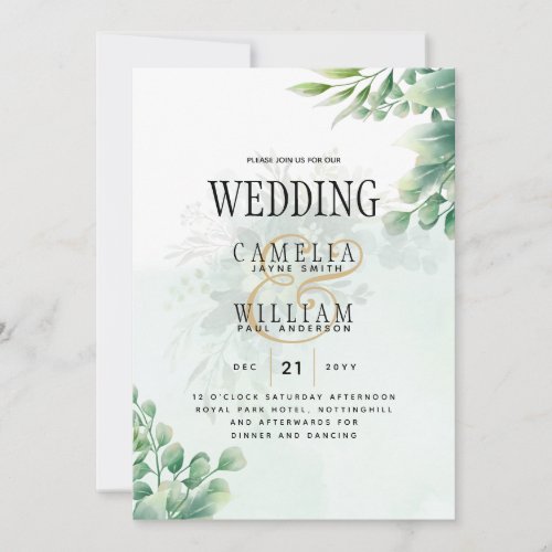 Greenery Gold Eucalyptus WEDDING QR CODE Modern Invitation