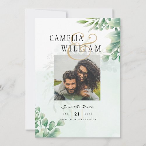 Greenery Gold Eucalyptus WEDDING QR CODE Modern Invitation