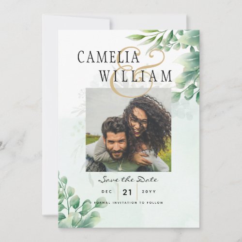 Greenery Gold Eucalyptus WEDDING QR CODE Modern Invitation