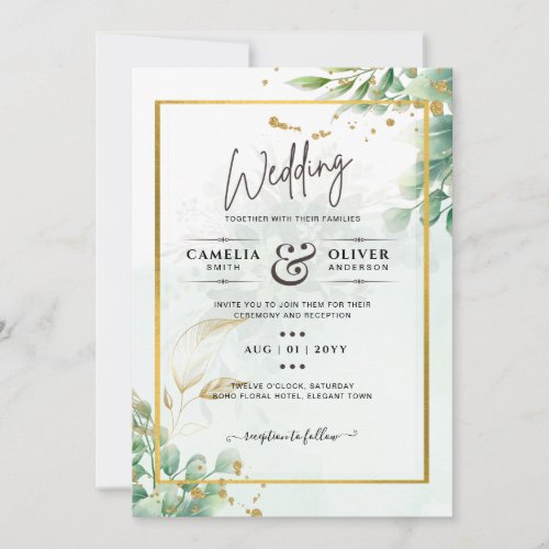 Greenery Gold Eucalyptus WEDDING QR CODE Modern Invitation