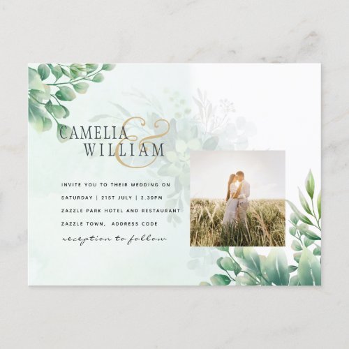 Greenery Gold Eucalyptus WEDDING QR CODE Modern Postcard