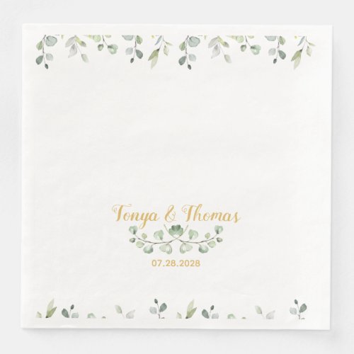 Greenery  Gold Fancy Font Calligraphy Wedding Paper Dinner Napkins