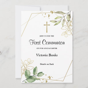 Greenery Gold First Communion Invitation
