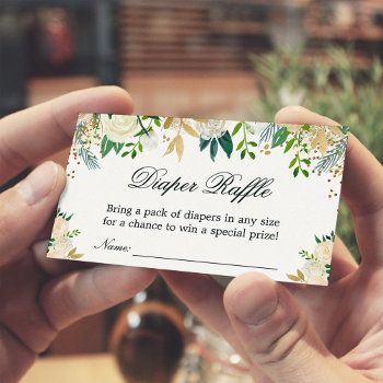 Greenery Gold Floral Baby Shower Diaper Raffle Enclosure Card by CardHunter at Zazzle