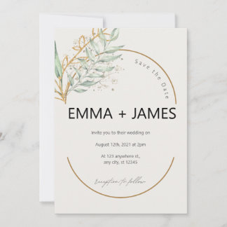 Greenery Gold Floral Botanical Elegant Wedding Invitation