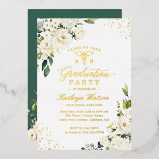 Greenery Gold Floral Nursing School Graduation Foil Invitation