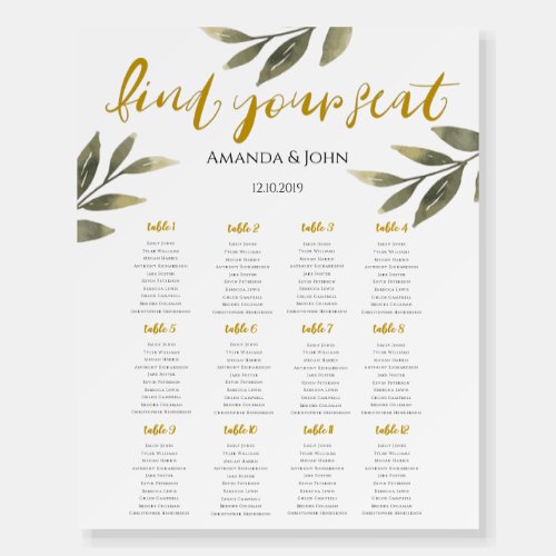 Greenery Gold Floral Wedding Seating Chart Board