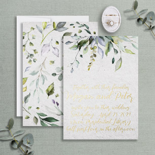 Greenery Gold Foil Calligraphy Fine Art Style Foil Invitation