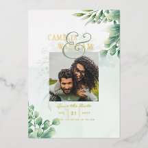 Greenery Gold Foil PHOTO QR CODE Wedding Save Date