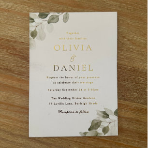 Greenery & Gold Foil Wedding Invitation