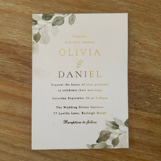 Greenery & Gold Foil Wedding Invitation