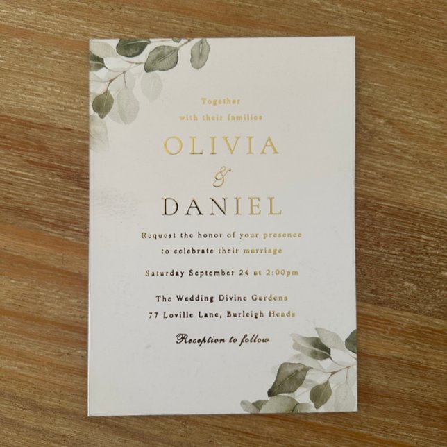 Greenery & Gold Foil Wedding Invitation (Creator Uploaded)