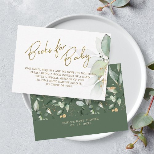 Greenery Gold Foliage Books for Baby Enclosure Card