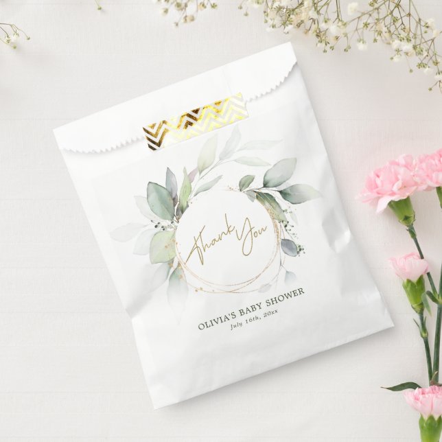 Greenery Gold Foliage Eucalyptus baby shower Favor Bag (Sealed)