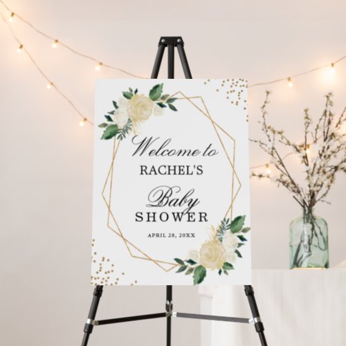 Greenery Gold Frame Floral Baby Shower Sign Foam