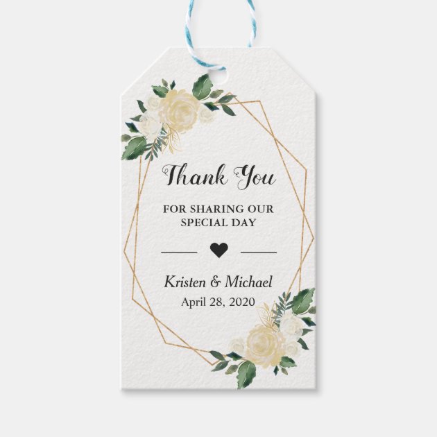 Greenery Gold Frame Floral Wedding Favor Thank You Gift Tags