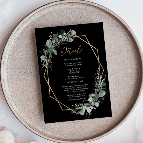 Greenery Gold Frame Simple Black Wedding Details Enclosure Card