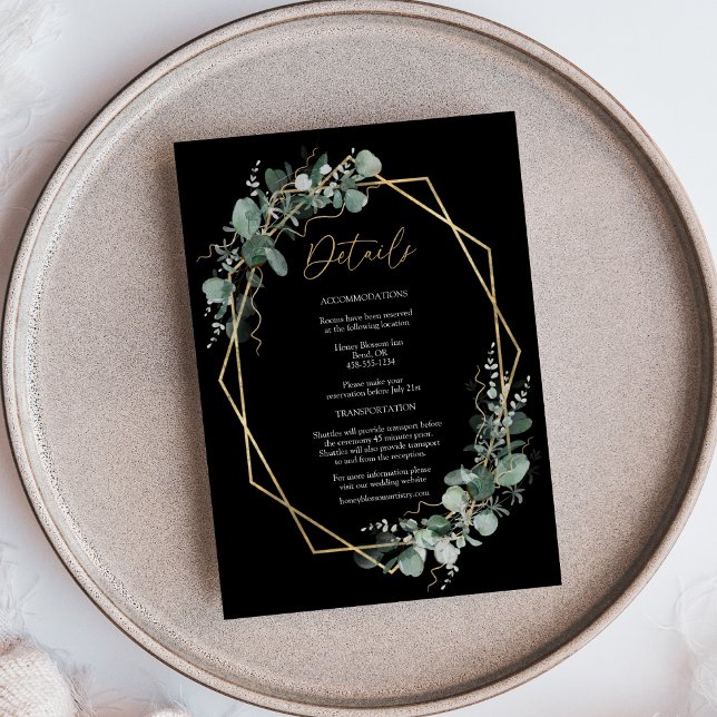 Greenery Gold Frame Simple Black Wedding Details Enclosure Card (Creator Uploaded)