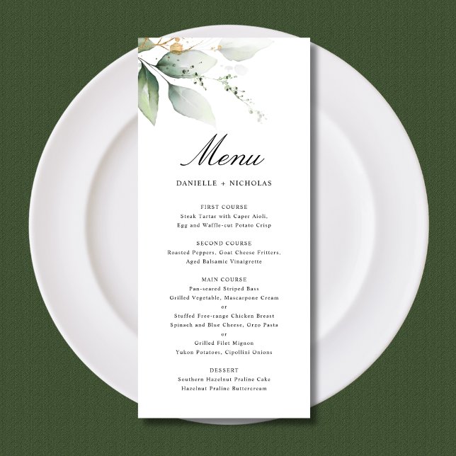 Greenery Gold Garden Leaves Botanical Wedding Menu (Creator Uploaded)