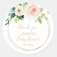 Greenery & Gold Geometric Baby Shower Thank you Classic Round Sticker