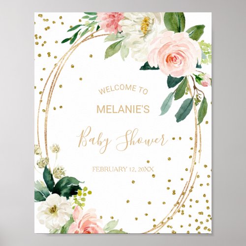 Greenery  Gold Geometric Baby Shower Welcome Poster