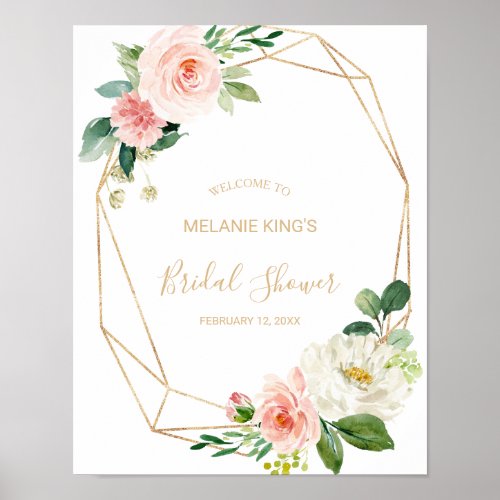 Greenery  Gold Geometric Bridal Shower Welcome Poster