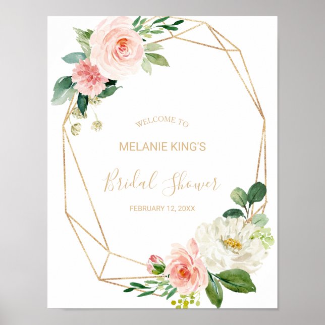 Greenery & Gold Geometric Bridal Shower Welcome Poster (Front)