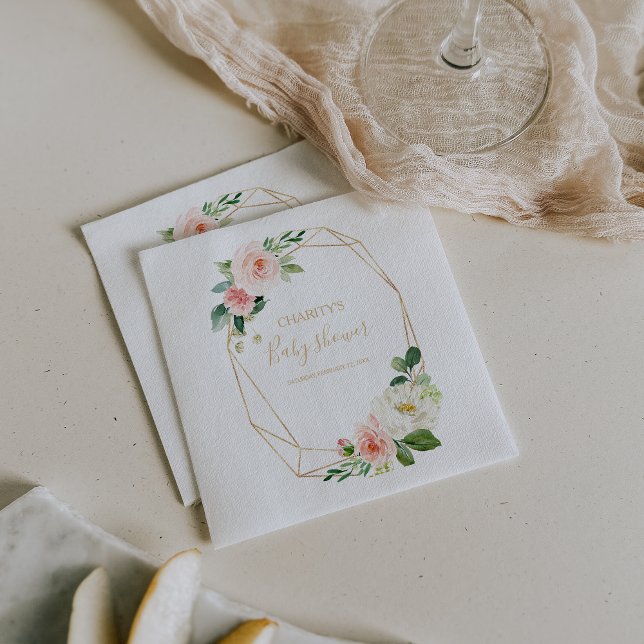 Greenery & Gold Geometric Elegant Baby Shower Napkins (Creator Uploaded)