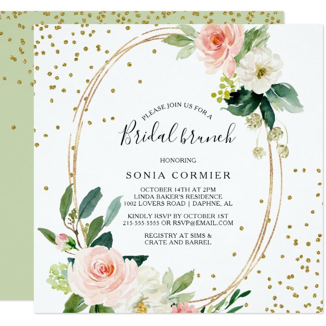 Greenery & Gold Geometric Elegant Bridal Brunch Invitation