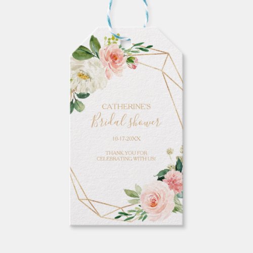 Greenery  Gold Geometric Elegant Bridal Shower Gift Tags